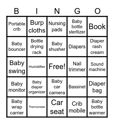 Baby Shower BINGO Card