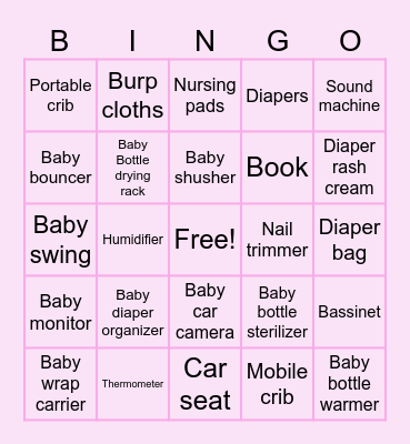 Rose’s Baby Shower Bingo Card