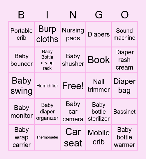 Rose’s Baby Shower Bingo Card