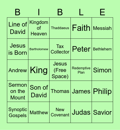 Matthew Study Bingo Card