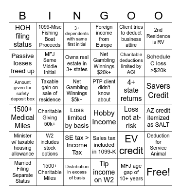 Tax Season Bingo Card