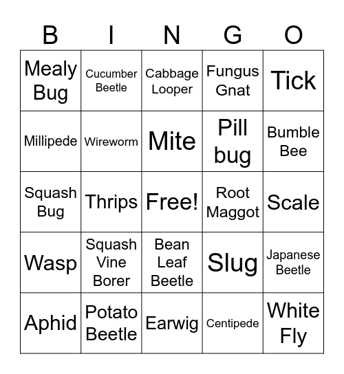 Pest Bingo Card