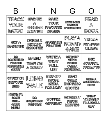 SELF-CARE Bingo Card