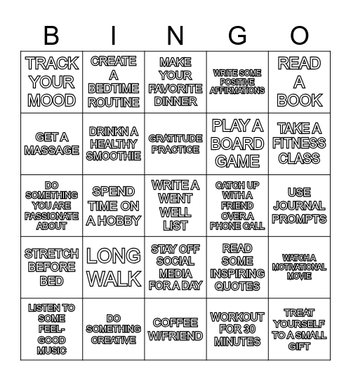 SELF-CARE Bingo Card