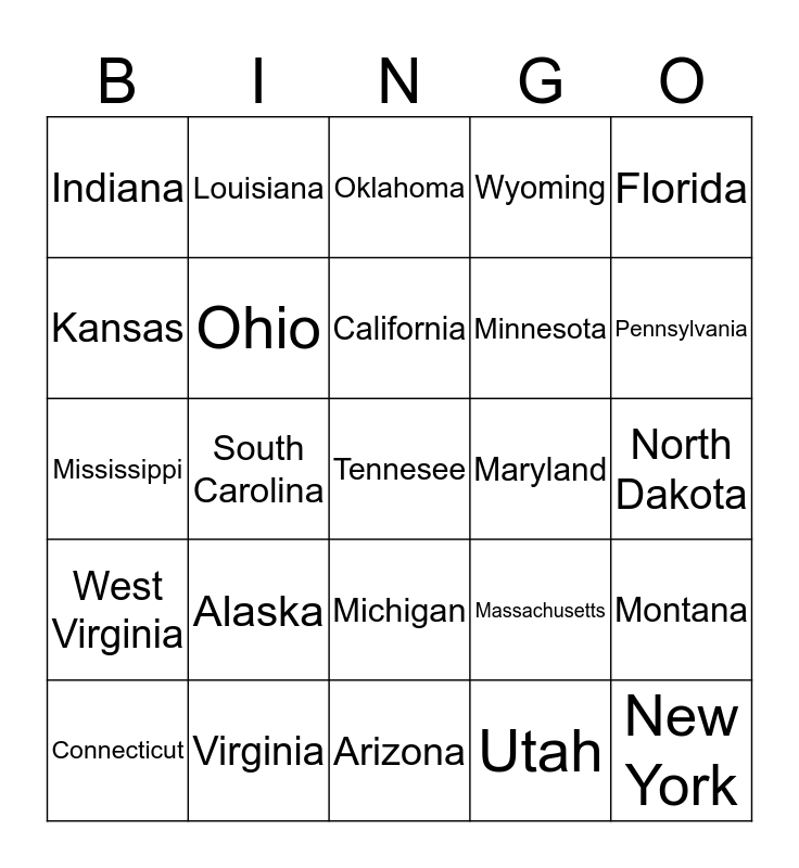 License Plate Bingo Card