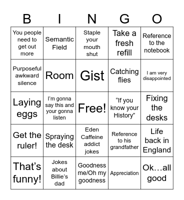 Teacher Bingo Card