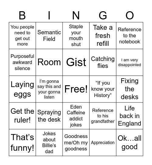 Teacher Bingo Card