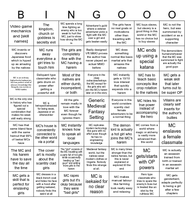 Isekai Bingo Card