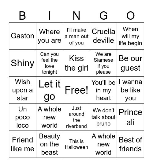 Disney Bingo Card