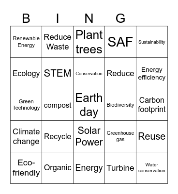 STEM for Sustainability Bingo Card