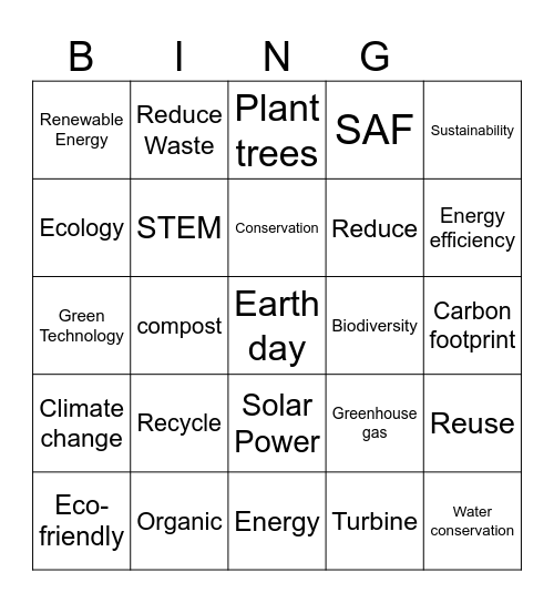 STEM for Sustainability Bingo Card