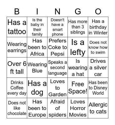 Getting to know you BINGO Card