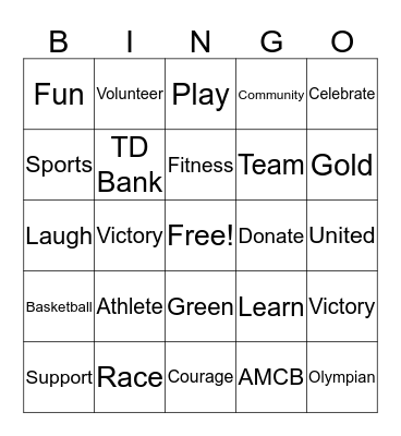 Special Olympics Bingo Card