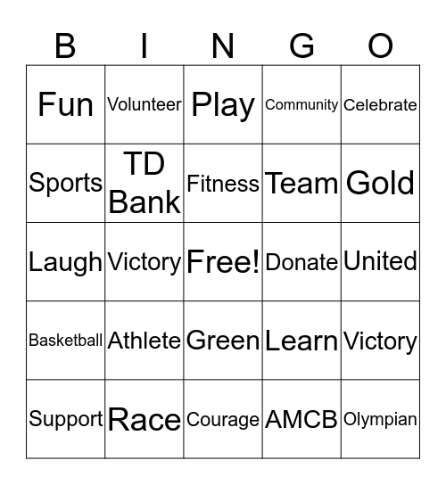 Special Olympics Bingo Card