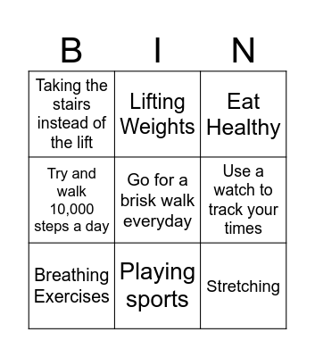 Physical Fitness Strategies Bingo Card