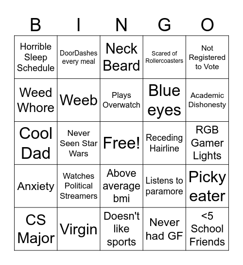 Zach Bingo! Bingo Card