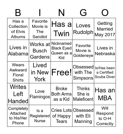 Rehearsal Dinner Bingo Card