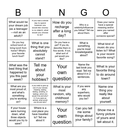 Speed Dating to Get to Know Friends Bingo Card