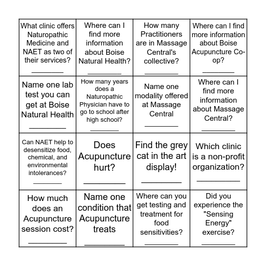 Wellness Block Party Scavenger Hunt Bingo Card