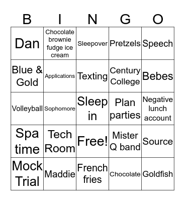 Bridgette and Nathan Bingo Card