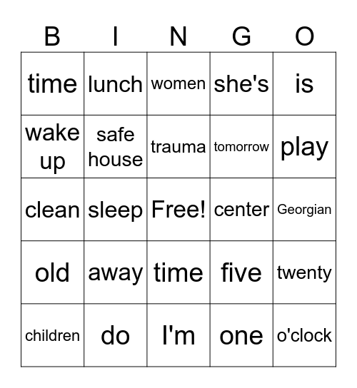 English Club 1 Bingo Card