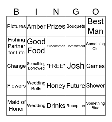 Amber's Bridal Shower Bingo Card