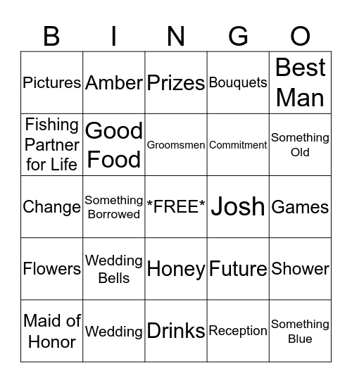 Amber's Bridal Shower Bingo Card