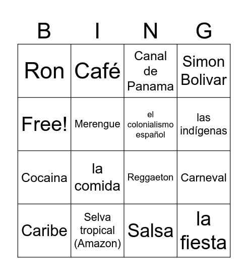 Latin America Bingo Card