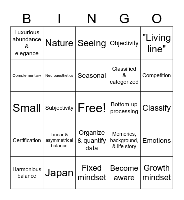 Chinese Design and Art of Seeing Bingo Card