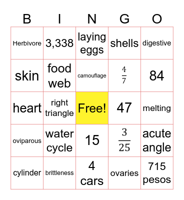 Math Sci BINGO Card