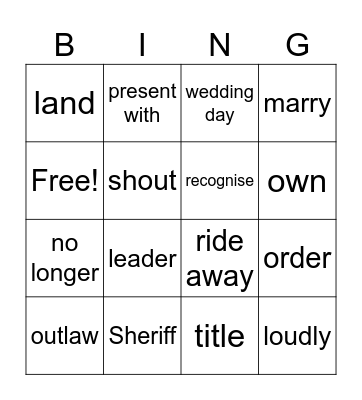 Robin Hood Bingo Card