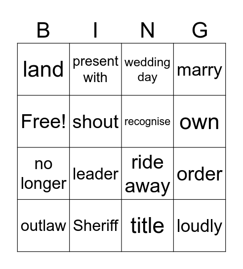 Robin Hood Bingo Card