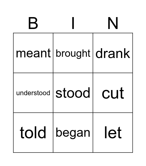 Irregular verbs BINGO Card