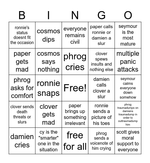 ze confrontation Bingo Card