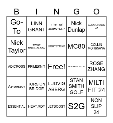 adidas Golf Bingo Card