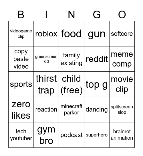 youtube shorts bingo Card