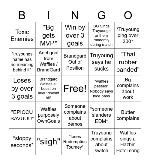 BrandGard Rocket League Bingo Card