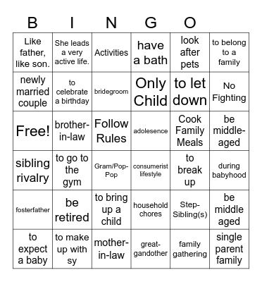 Family Bingo Card