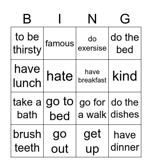 everyday routine Bingo Card