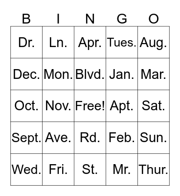 Untitled Bingo Card