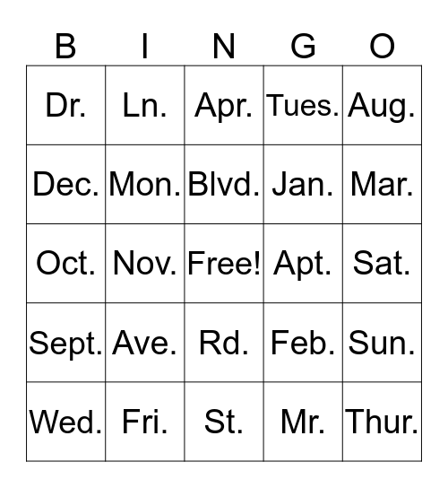 Untitled Bingo Card