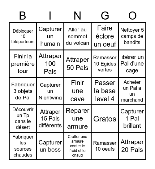 Ope Palworld Bingo Card