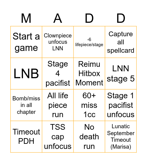 Maddness LolK Luna 1cc Bingo Card