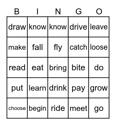 Four in a row Bingo Card