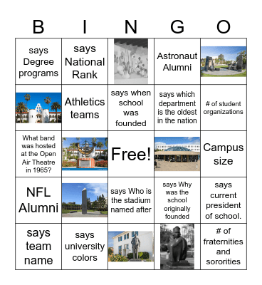San Diego State University Bingo Card