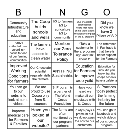 Sustainable Program Bingo Card