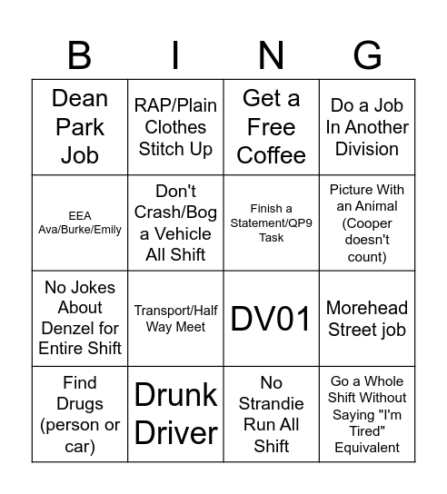 3183 Night Shift Bingo Card