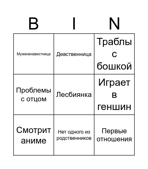 Мои критерии к жене Bingo Card