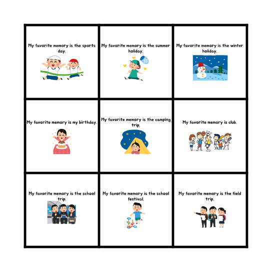 What is your favorite memory? Bingo Card