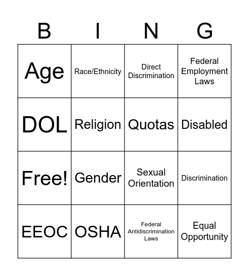 Employee Rights Bingo Card